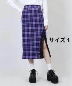 プニュズ チェック柄 レース スリット スカート サイズ 1 パープル