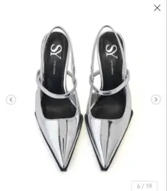 ＜SY＞ポインテッドベルトウェッジバックベルト パンプス60 シルバー22.5