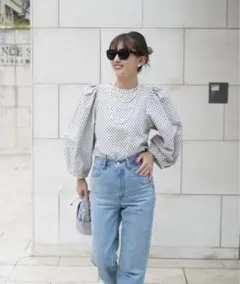 【新品未使用タグ付き】bebeod ドット柄 バルーンスリーブブラウス