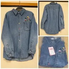 古着 ヴィンテージ レトロ デニムシャツ 刺繍 ゆったり これからの季節に XL