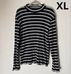 ユニクロ　リブボーダーハイネックT（長袖）　ネイビー　XL