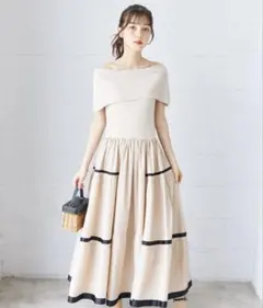 配色ラインニットドッキングティアードワンピース