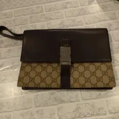GUCCI GGスプリーム セカンドバッグクラッチバッグ ベージュダークブラウン