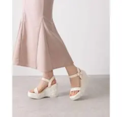 RANDランダ シフォン フラワー ×刺繍 ヒール コンシャスウェッジ サンダル