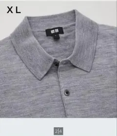 UNIQLO エクストラファインメリノニットポロシャツ (グレー・ＸＬ)