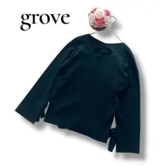 grove グローブ　レディース　長袖ニット　袖リボン　グリーン　Mサイズ