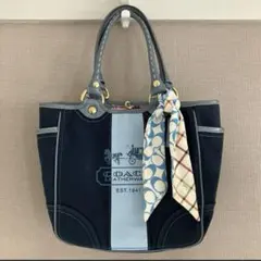 coach トートバッグ　ヘリテージストライプ　ブルーデニム