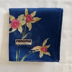 ［未使用シール付き］renoma 花柄 ネイビー ハンカチ