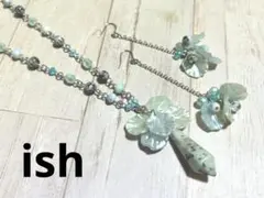 【A161】ishセサミジャスパー・花弁パーツネックレス＆ピアス