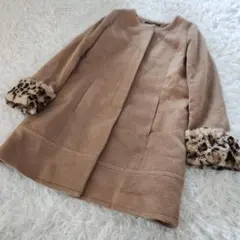 グリーンレーベルリラクシング ノーカラー コート ラビット ファー ベージュ M