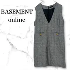 ベースメイトオンライン ヘリンボーン柄 ジャンパースカート Vネック ウール混