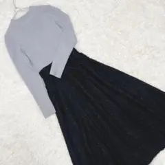 MISCH MASCHリブニットドッキング ロングワンピース グレー 黒