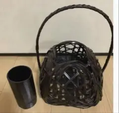 定竹斎作 手付き竹籠 竹編籠 花籠 煎茶道具 竹編細工 花器 花入 - メルカリ