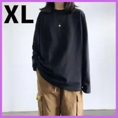 【新品】レディース ロングTシャツ ロンT XL ブラック 黒 無地 長袖