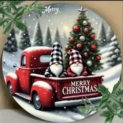 赤いトラックとノーム　クリスマス　 ブリキ看板