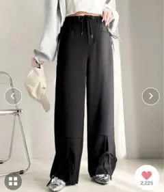 【未使用】ワイドパンツ ストレート 黒 XLゆったり