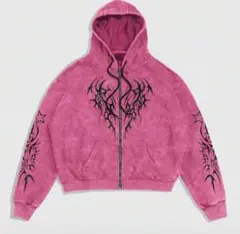 トライバルプリント フルジップパーカー ピンク