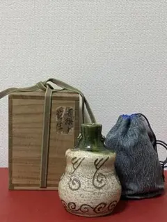 一陶作 織部焼 水差し 茶道具 茶道具 水指 水差し 細水指 中置 織部焼 和陶窯 共蓋 織部焼き