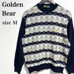 ゴールデンベア 3Dチェック柄 ゴルフウェア プルストレッチ ニットセーター