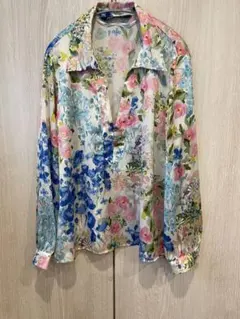 フラワープリント長袖シャツ