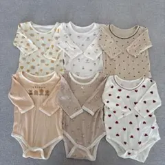 長袖ベビー肌着　80cm 6点セット　ハート柄　クマ柄　ケーキ柄