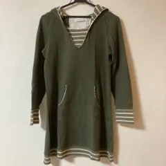 B.L.U.E ビーエルユーイー フード付き オリーブグリーン チュニック M