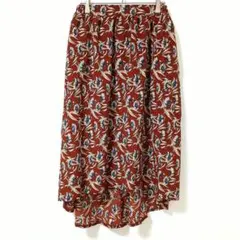 ショコラフィネローブ　花柄フレアスカート 赤茶色　軽量　ゴムウエスト　F