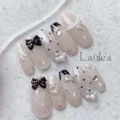 現品　フレンチガーリーネイル　ベージュ　ブラック　黒　韓国　ワンホン　量産型