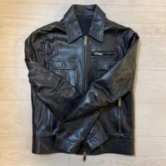モダヴァレンティノ メンズファー付きラムレザー ジャケット(L)黒　裏地総柄 モダヴァレンティノ メンズファー付きラムレザー ジャケット(L