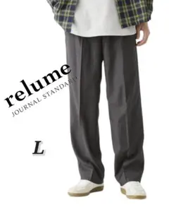 【美品】relume TRストライプ ワイドテーパードスラックス グレー Lのサムネイル