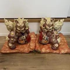 アン、九谷焼　八幡釜　太吉　獅子　牡丹　置物　床飾　高さ56㎝ BK043 Yahoo!オークション -「九谷焼 獅子 太吉」の落札相場・落札価格