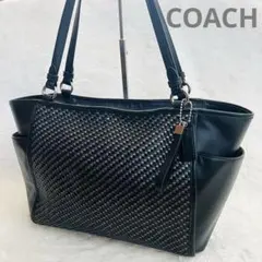 COACH コーチ トートバッグ メッシュ レザー ブラック