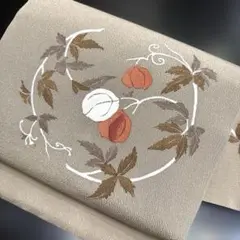 9-256 名古屋帯 九寸 美品 正絹 着物 名古屋仕立て 刺繍 縮緬