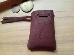 革の巾着袋（極小）　ソフト　ブラウン　シンプルDesign