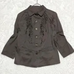 フェミマエ コットン100% シャツジャケット 刺繍 M ブラウン 個性的な