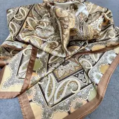 70*70cm ペイズリー柄 ナチュラル ブラウン 大判 万能スカーフ 高見え