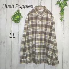 【Hush Puppies】ハッシュパピー　ネルシャツ　チェック　ブラウン　LL