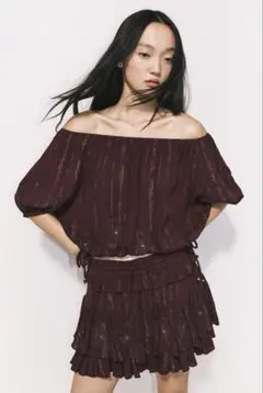 H&M バーガンディ シマートップス　L