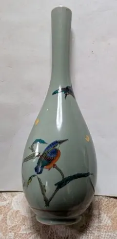 【美品】九谷焼 九谷白雅 かわせみ 鶴首花瓶 一輪挿し 花器のサムネイル