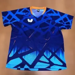 卓球ウェア 青とオレンジの幾何学模様