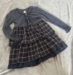 新品☆アクシーズファムキッズ　グレー　チェックドッキングロングワンピース140