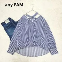 any FAM ブラウス　M ストライプ　レース　綿　Vネック　リボン