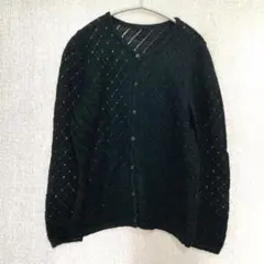 美品✦ROPE モヘヤニットカーディガン M 黒ブラック ビーズレース編み