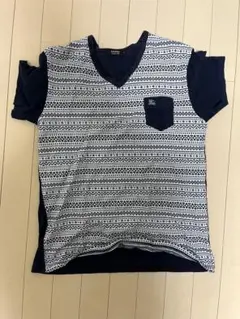 ストライプ Vネック Tシャツ ネイビー