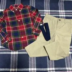 90cm(24M)Ralph Lauren チェック柄シャツ.長ズボンセット
