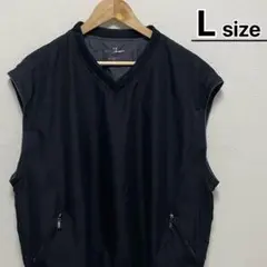 USA古着　ベスト　ウインドブレーカー　L　プルオーバー　ブラック　黒　無地