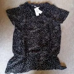 dix-sept 黒・白水玉模様 半袖ブラウス M
