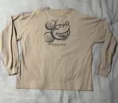 ミッキーマウス プリント 長袖Tシャツ M ベージュ