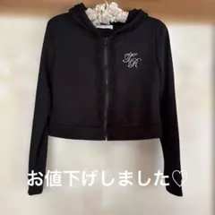 TRALALA フリル ジップアップ パーカー ブラック
