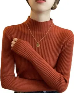 【新品未使用】オレンジ ハーフハイネック リブセーター